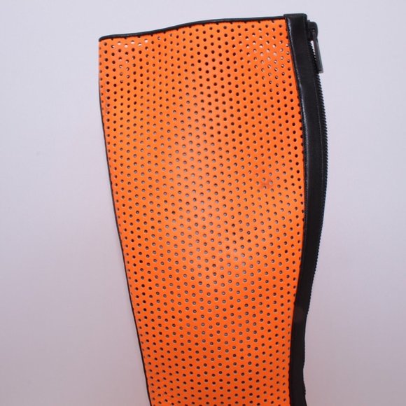 Michael Kors Perforated Leather Abigail Runway Boots Orange/Black Size 40 New - Picture 11 of 12
